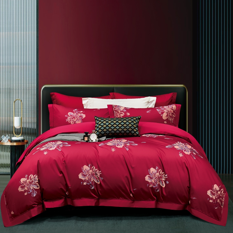 2023新款高端轻奢百支色织提花系列被套床单纯色四件套 1.8m床单款四件套 绮丽庄园-酒红