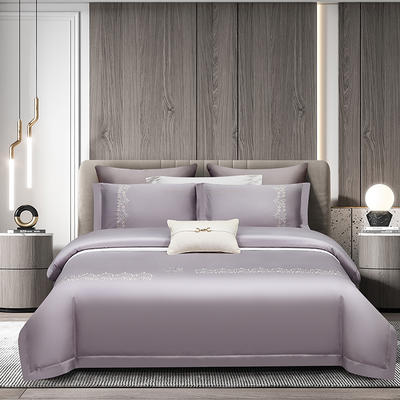 2023新款高端轻奢艾阳绒绣花系列被套床单纯色四件套-洛可可 1.8m床单款四件套 洛可可-丁香紫