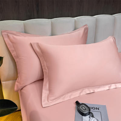 2022新款40支长绒棉素色单品套件克莱因系列—单枕套 48*74cm/对 玫瑰粉-浅灰