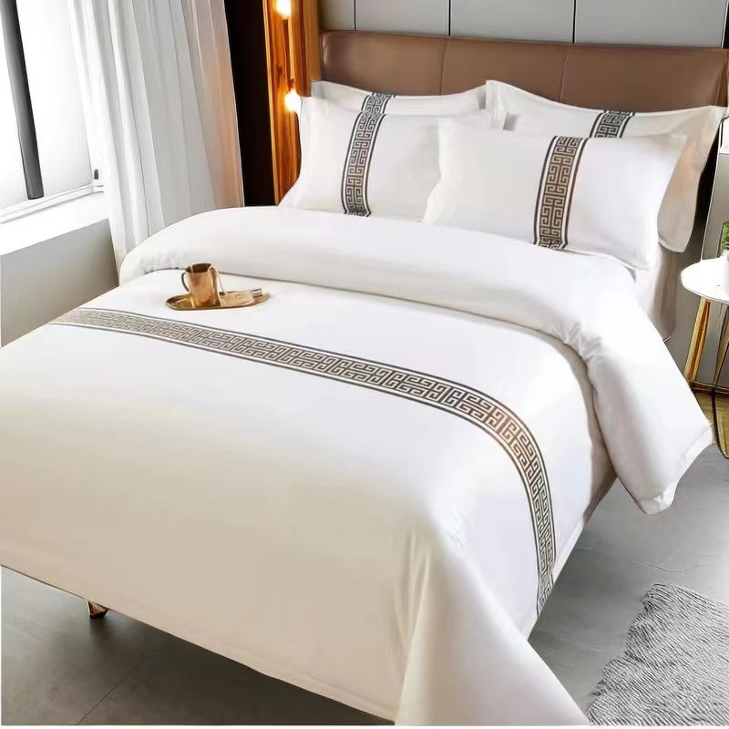 2023新款星级酒店宾馆民宿织带贴条磨毛纯白四件套 1.2m床单款三件套 纯白