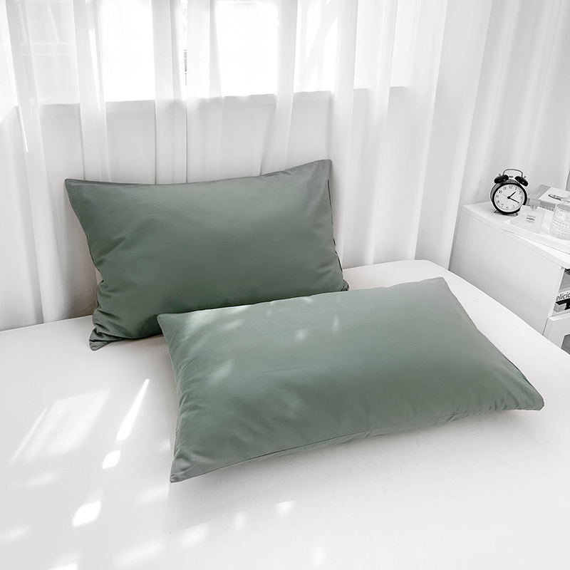2024新款13372纯色ins风纯棉斜纹A类系列单枕套一对装枕皮 可定做尺寸 48*74cm一对 橄榄绿