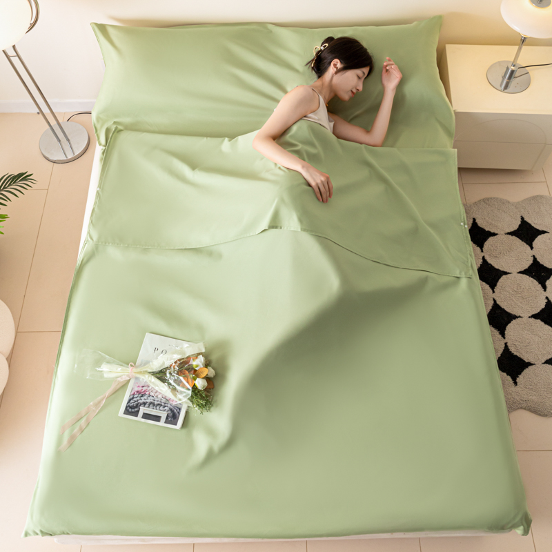 2023新款旅行隔脏睡袋纯色A类水洗棉单人双人便携式床单被罩旅游酒店出差 120*210cm睡袋-果绿