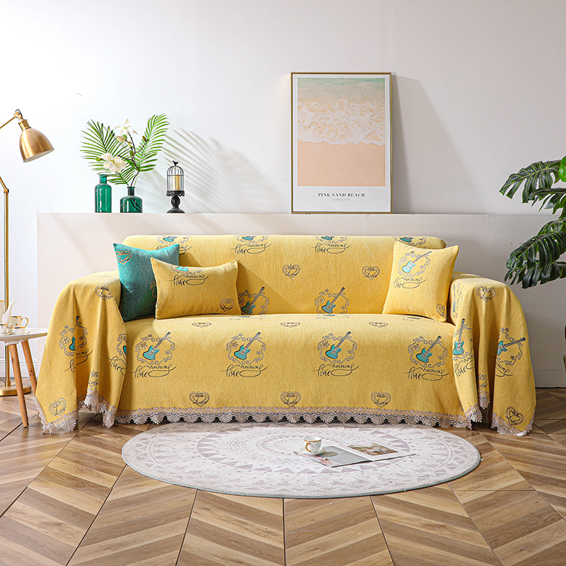 2022新款加厚雪尼尔提花全包沙发巾沙发垫系列 150*180cm（全盖款） 爱琴海-黄