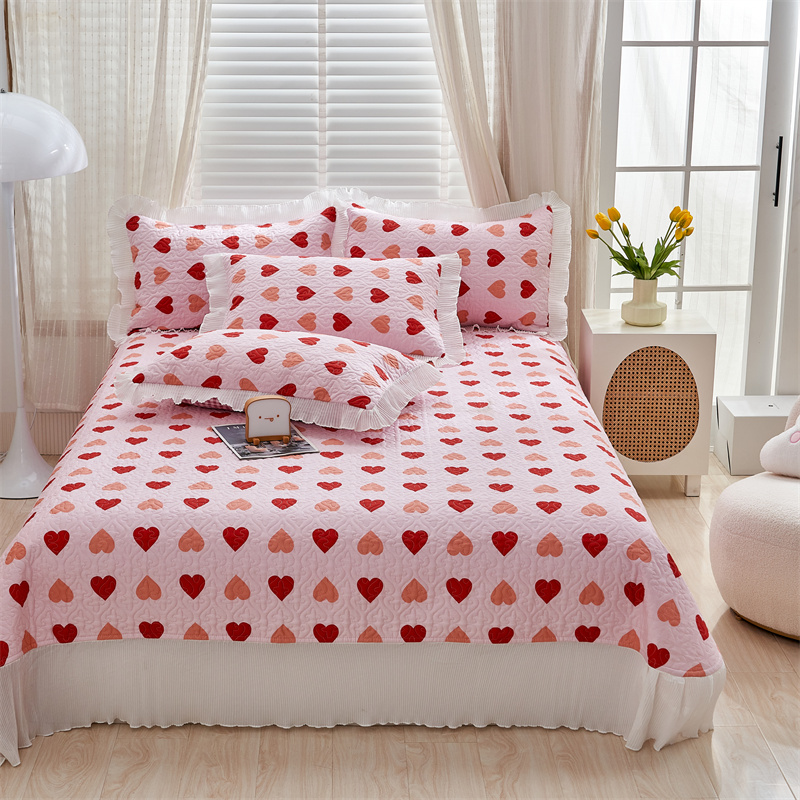 2022新款全棉夹棉艺术绗缝单品系列-床盖（单品可选） 夹棉床盖（245cm*265cm*1件） 粉红浪漫