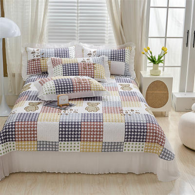 2022新款全棉夹棉艺术绗缝单品系列-床盖（单品可选） 夹棉床盖（245cm*265cm*1件） 千鸟格
