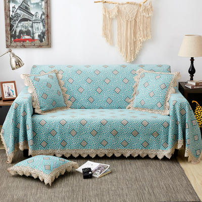 2023新款加厚雪尼尔提花沙发巾沙发垫系列-全盖款 150*180cm 布拉格-湖蓝