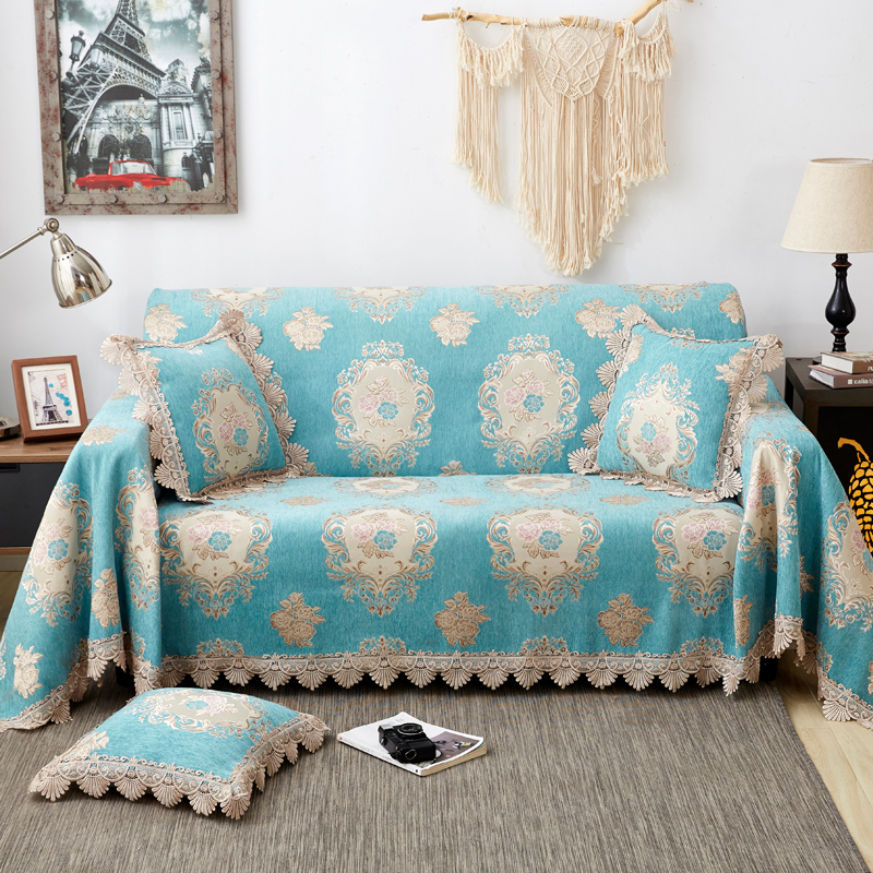 2023新款加厚雪尼尔提花沙发巾沙发垫系列-全盖款 150*180cm 雅菲尔-碧蓝
