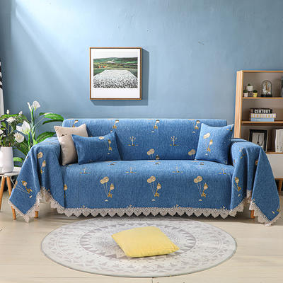 2023新款加厚雪尼尔提花沙发巾沙发垫系列-半盖款 90*160cm 萌小鹿-蓝