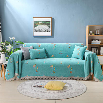 2023新款加厚雪尼尔提花沙发巾沙发垫系列-半盖款 90*160cm 萌小鹿-绿