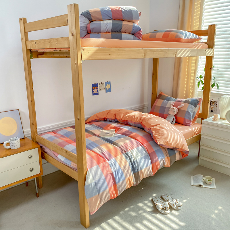 2024新款全棉色织水洗棉学生宿舍三件套床上用品 0.9米学生三件套 米兰橙