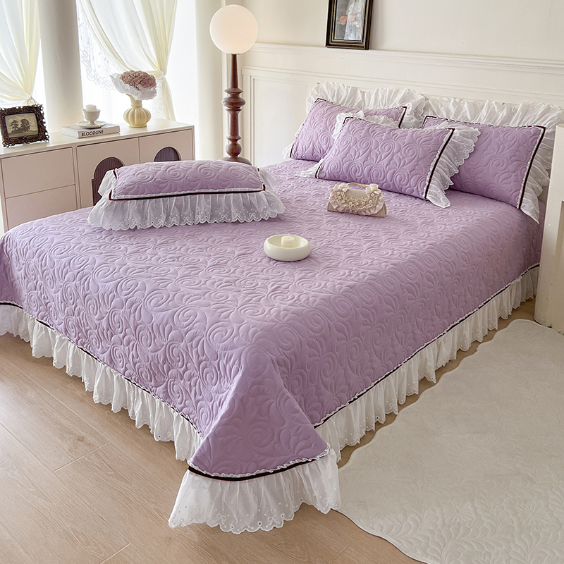 2024新款全棉双层纱花边款爱丽丝系列单床盖 245*250cm单床盖 风信紫