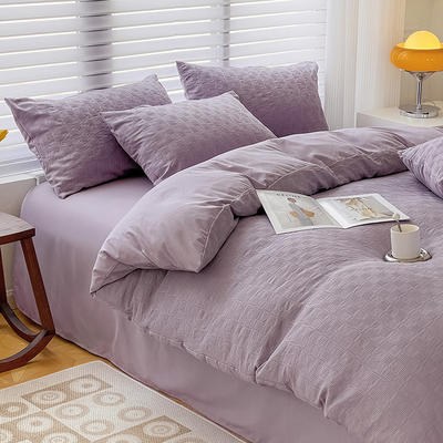 2022新款提花华夫格四件套日式简约床上用品 1.8m床单款四件套 华夫格紫色