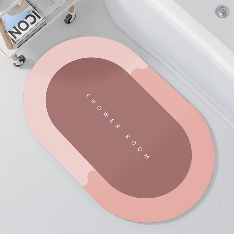 2024新款硅藻泥浴室吸水地垫 45x70cm 椭圆-清雅粉