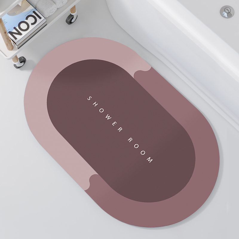 2024新款硅藻泥浴室吸水地垫 45x70cm 椭圆-豆沙