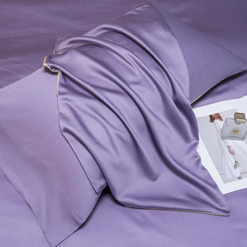 2023新款长绒棉纯色100支长绒棉单枕套 48*74cm/对 浅紫浅驼