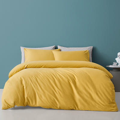新款全棉40水洗四件套（磨毛四件套）床拍图 1.2m床单款三件套 奶黄拼米灰