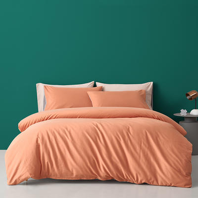 新款全棉40水洗四件套（磨毛四件套）床拍图 1.2m床单款三件套 奶橘拼米灰