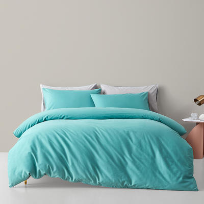 新款全棉40水洗四件套（磨毛四件套）床拍图 1.2m床单款三件套 奶绿拼米灰