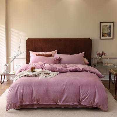 新款秋冬加厚天鹅绒四件套 1.2m床单款三件套 紫色纯色