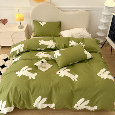 2023新款全棉13372绿兔子印花四件套 1.5m床单款四件套 绿兔子