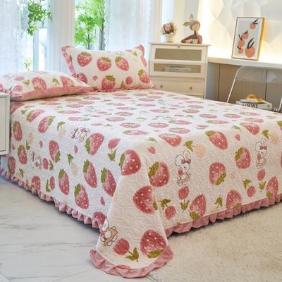 2023新款牛奶绒印花花边床盖 150x200cm单床盖 H-奶油草莓兔