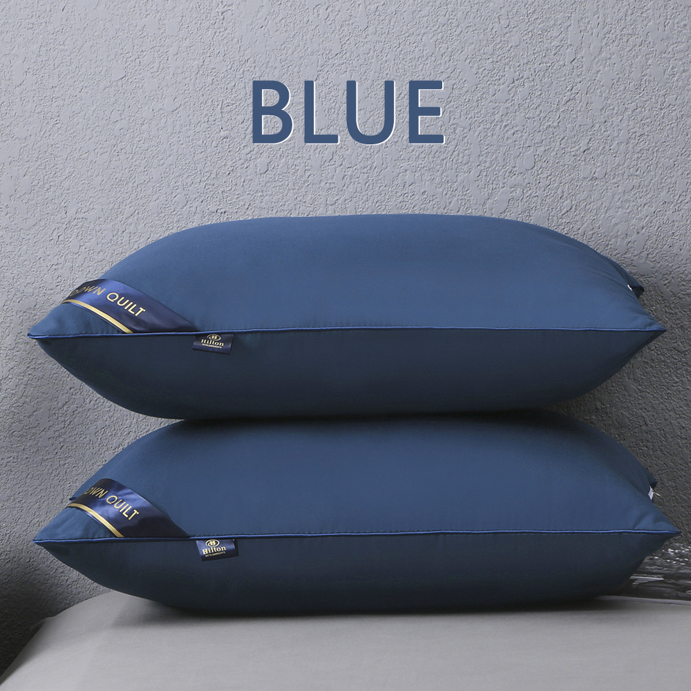 2022希尔顿羽丝绒枕头枕芯枕头芯 希尔顿蓝色高枕750g