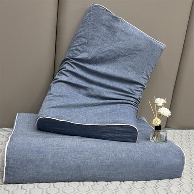 2022新款全棉水洗棉乳胶枕头枕芯枕套 纯蓝灰30*50CM枕套+乳胶枕芯