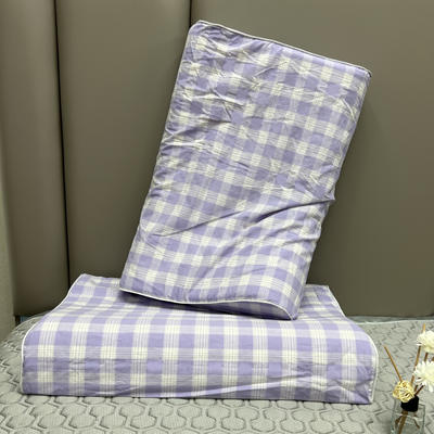 2022新款全棉水洗棉乳胶枕头枕芯枕套 浅紫中格30*50CM枕套+乳胶枕芯