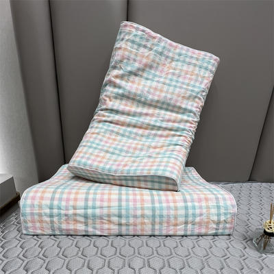 2022新款全棉水洗棉乳胶枕头枕芯枕套 清新小格40*60CM枕套+乳胶枕芯