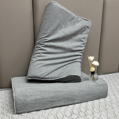 2022新款全棉水洗棉乳胶枕头枕芯枕套 中灰40*60CM枕套+乳胶枕芯