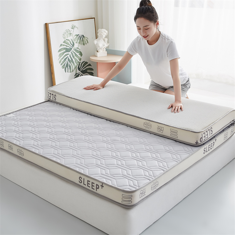 2024新款针织棉透气乳胶床垫系列-成人款 90*190 方块灰-厚度6cm