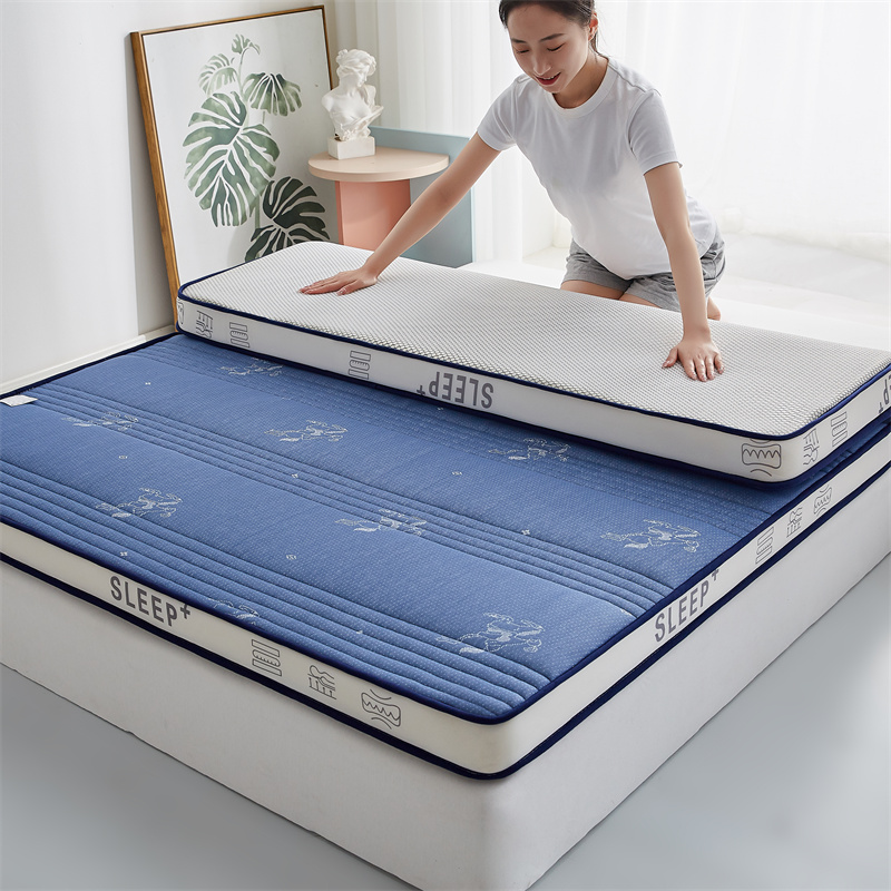 2024新款针织棉透气乳胶床垫系列-成人款 90*190 直线蓝-厚度6cm