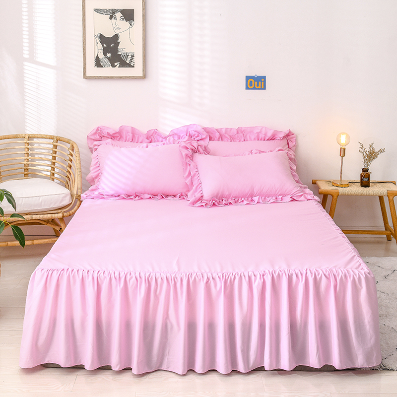 2024新款水洗棉磨毛韩式单层床裙单件 150*200+40cm 粉色