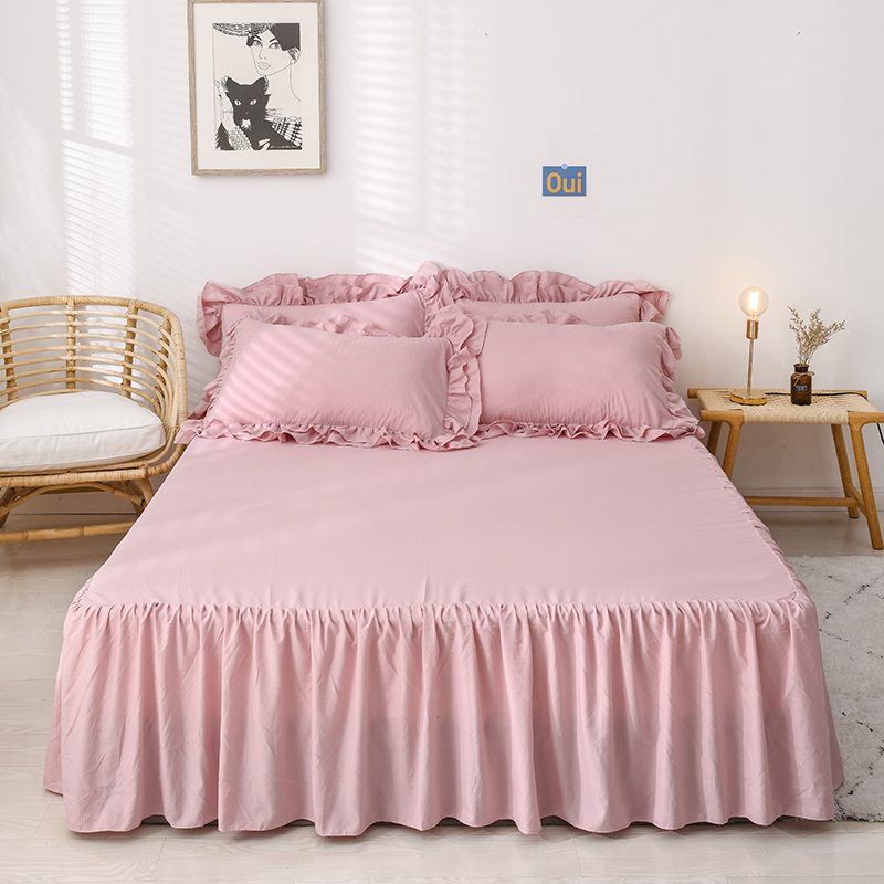 2024新款水洗棉磨毛韩式单层床裙单件 150*200+40cm 裸粉色