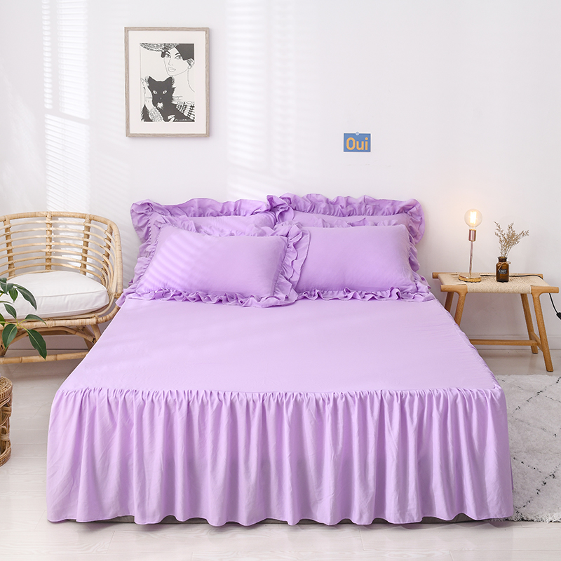 2024新款水洗棉磨毛韩式单层床裙单件 150*200+40cm 紫色