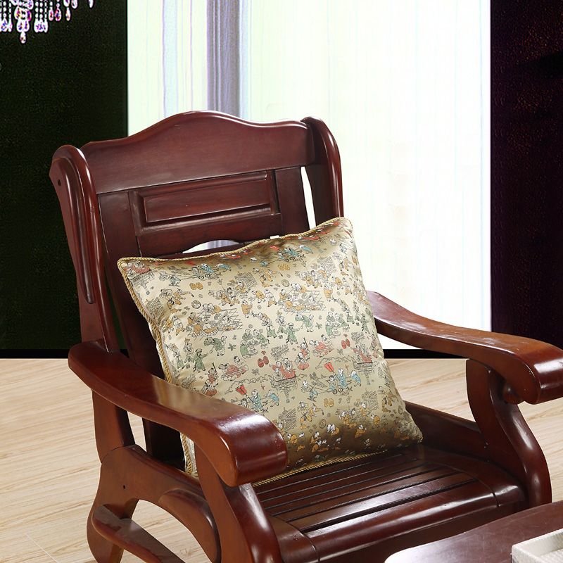 中国风60丝绸款60*60大号抱枕套 靠垫套 中式红木家具用靠垫皮 60X60cm  含芯（交织棉芯子） 百子图   金