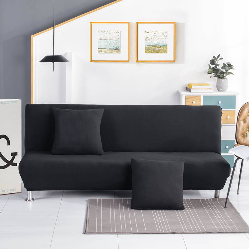 纯色沙发床套 弹力素色无扶手沙发套 沙发长防尘套子 小号(120-155cm的沙发床用) 黑色