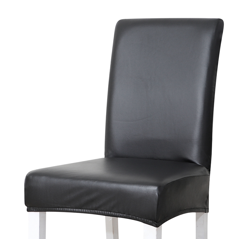 弹力防水PU一体式连体椅套 家用饭店人造革纯色椅子套 黑色