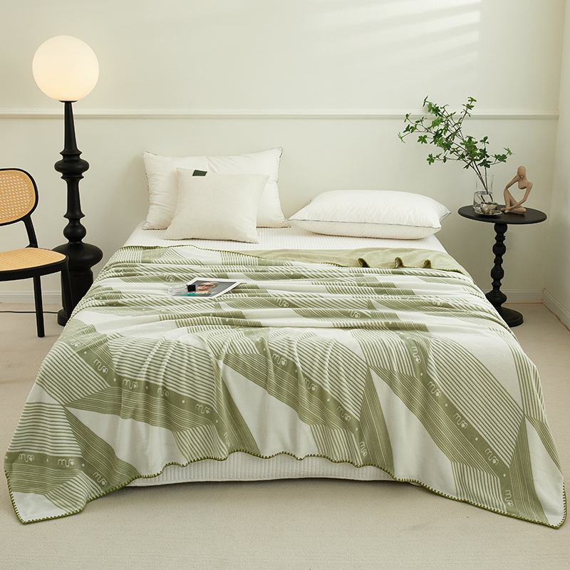 2023新款简约亲肤拼色毛毯-系列2 150x200cm 绿+白