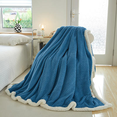 2023新款玫瑰绒羊羔绒双层毛毯毯子 70*100cm（颜色随机） 蓝色