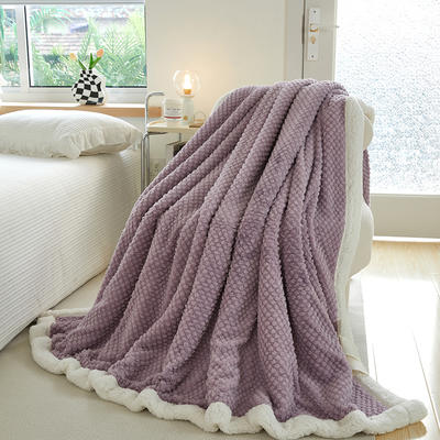2023新款玫瑰绒羊羔绒双层毛毯毯子 70*100cm（颜色随机） 紫色