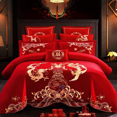 婚庆四件套大红色刺绣花床单被套结婚六八十多件套-盘龙戏凤 1.5m（5英尺）床 四件套（床单款）