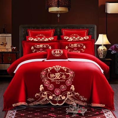 婚庆四件套大红色刺绣花床单被套结婚六八十多件套-情定一生 1.8m（6英尺）床 四件套（床单款）