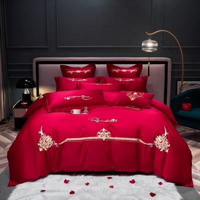 新款婚庆四件套大红色刺绣花结婚床上用品喜庆婚礼 2.0m床单款四件套 爱的约定