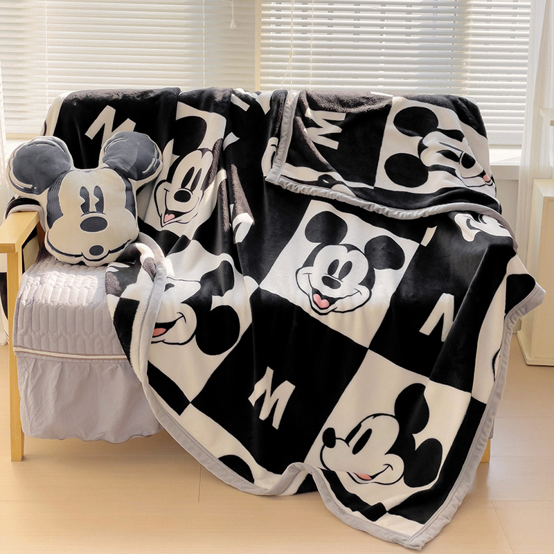 2023新款多功能盖毯双面牛奶绒毛毯-迪士尼系列 150x200cm 黑白米奇