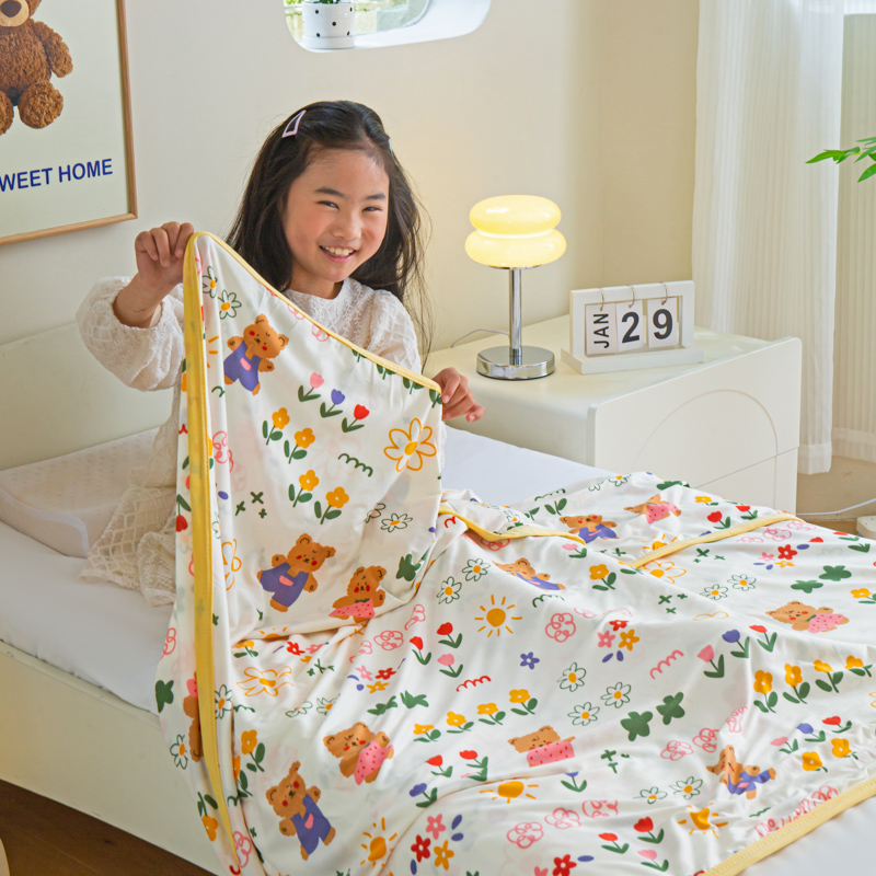 2024新款婴儿裸睡级凉感针织毯幼儿园夏被儿童夏被毯子/好货推荐 120*150cm 小花熊