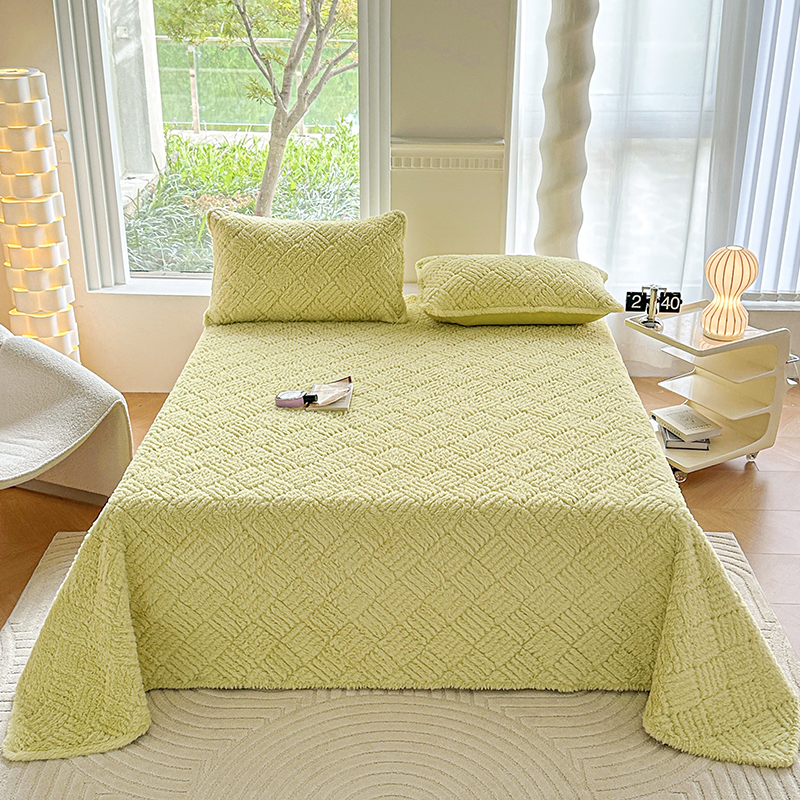 2024新款纯色兔绒长兔毛床盖素色盖毯兔绒床罩毛毯子 150x200cm单床盖 松果绿