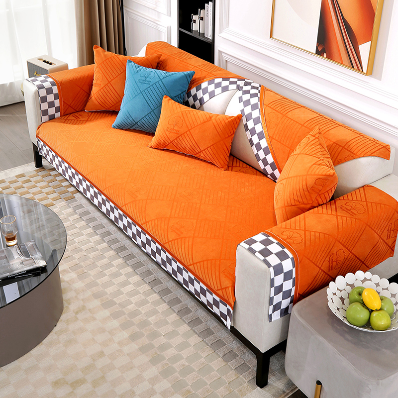2024新款轻奢雪尼尔沙发垫-那时花开 70*70cm 橘色