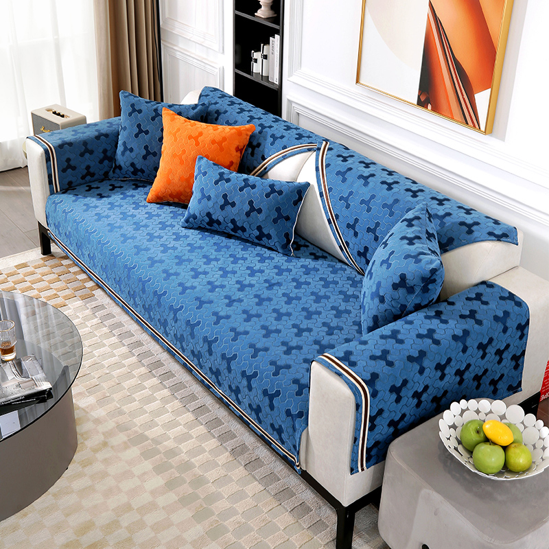 2024新款雪尼尔时尚芭莎沙发垫--3368系列 70X70cm 优雅蓝