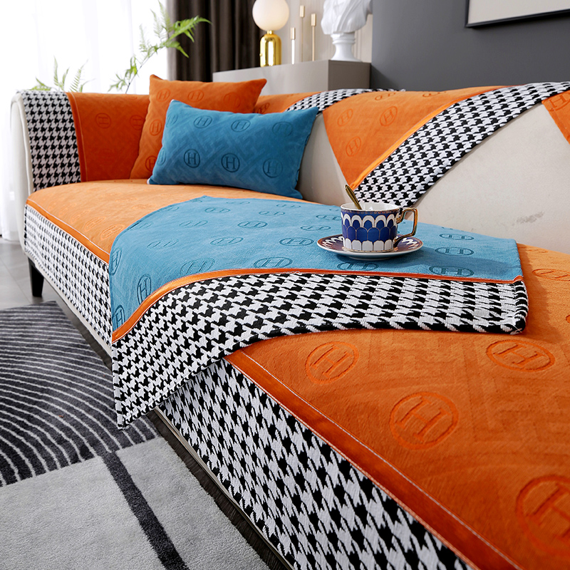 2024新款时尚经典北欧拼接沙发垫--3372系列 70X70cm 时尚橙